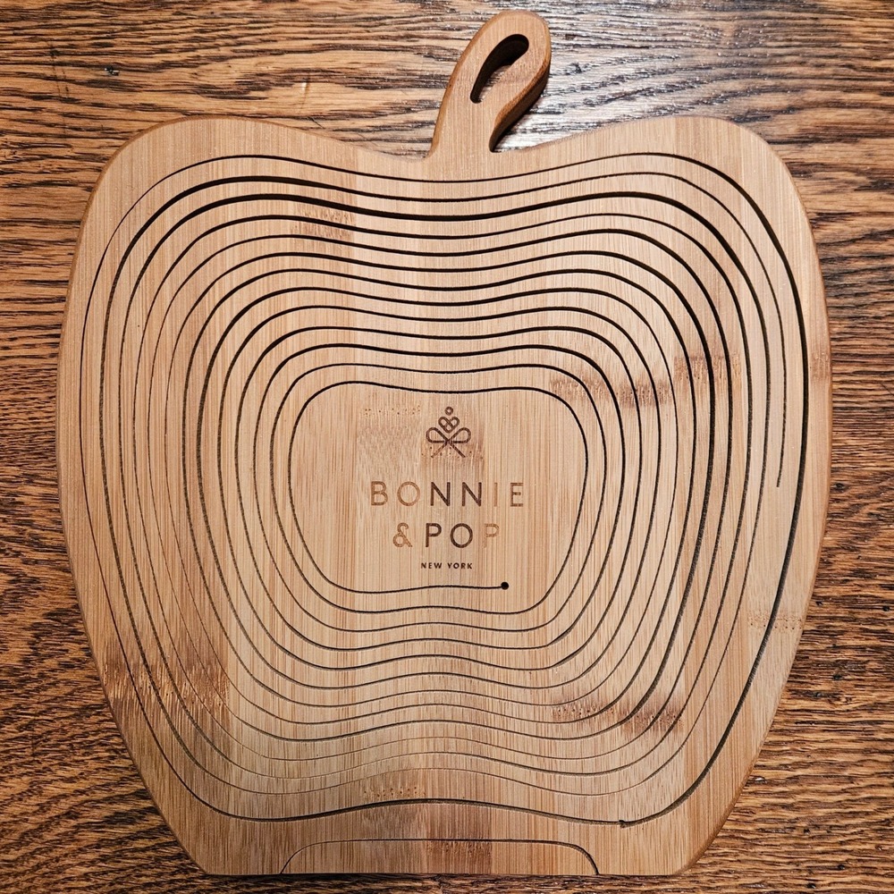 Bonnie & Pop Apple Shaped Collapsible Bamboo Fruit‎ Basket Wood Trivet Bowl